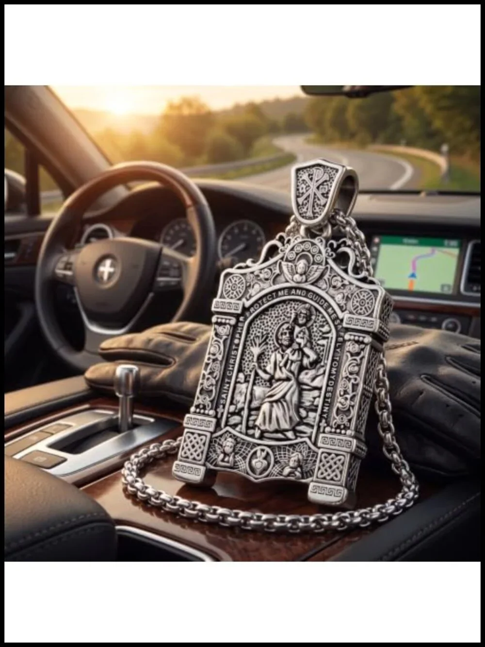 St Christopher Medal Necklace Patron Saint of Travelers Car Safety Silver